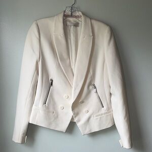 Trafaluc Zara Cream Double-Breasted Blazer with Zip Accent